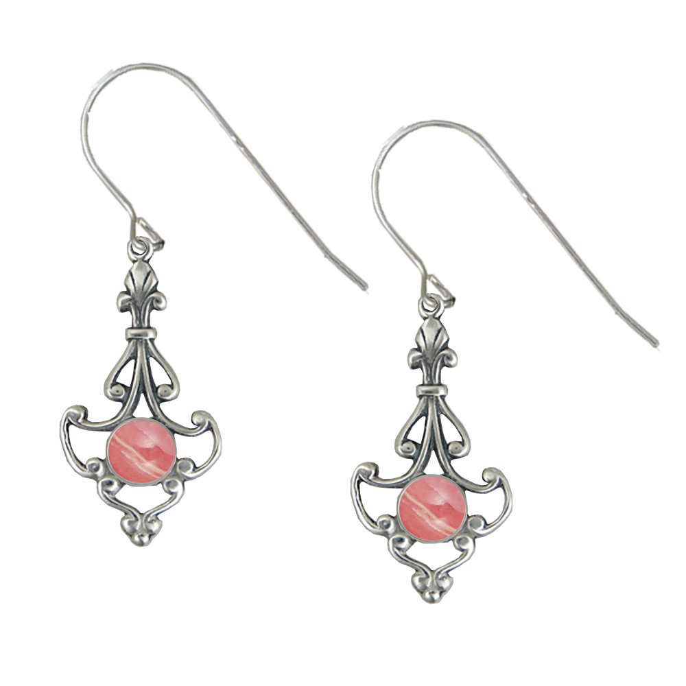 Sterling Silver Victorian Rhodocrosite Drop Dangle Earrings